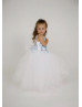 Blue Beaded Lace Tulle Flower Girl Dress